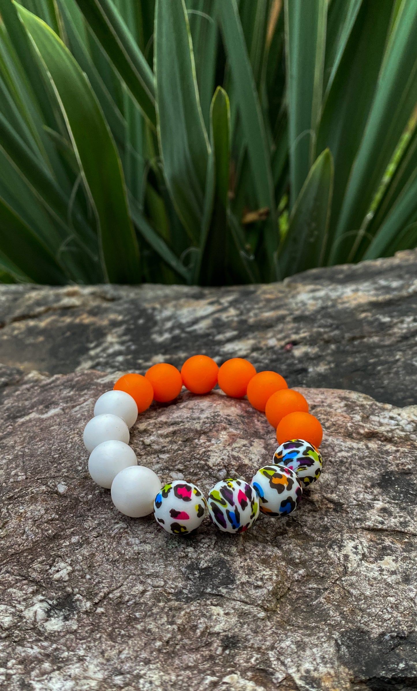 Orange and Multi Colored Leopard Print Keychain