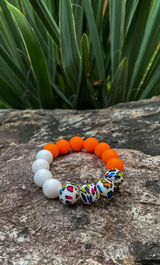Orange and Multi Colored Leopard Print Keychain