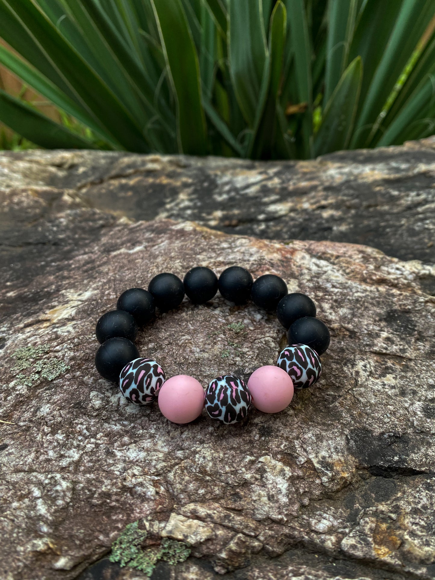 Pink and Black Leopard Print Keychain