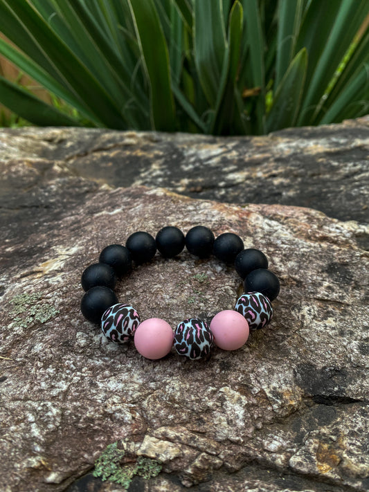 Pink and Black Leopard Print Keychain